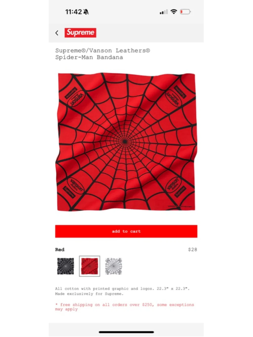 Supreme X Vanson Leathers X Spider-Man Bandana Black White Red Set Of 3 Bundle